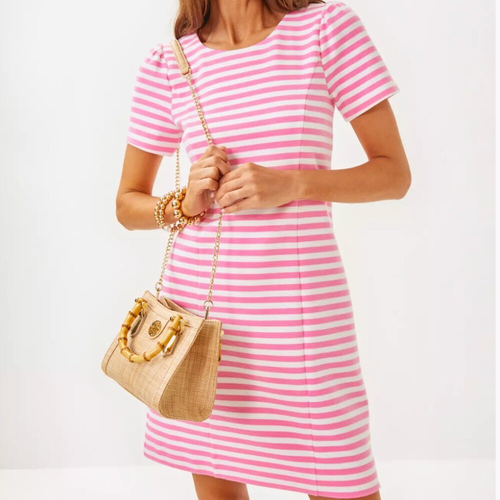 Lilly Pulitzer Pemberly Dress in Rousseau Pink Plume Bloom Stripe NWT